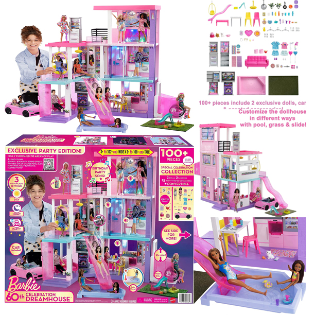 Barbie 60th Celebration Dreamhouse Playset (3.75 Ft) With 2 Dolls, Car &  More