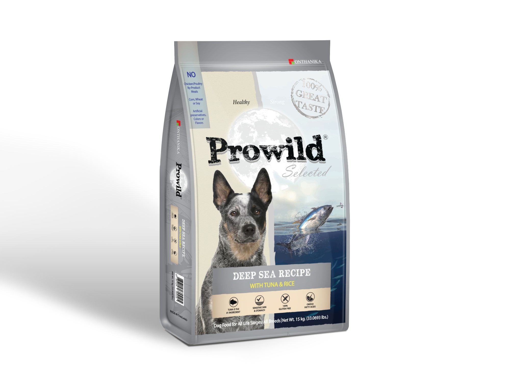 Prowild Selected Deep Sea Tuna & Rice 15 kg. อาหารสุนัขโปรไวลด์ สูตรปลาทูน่า 15 กก. สำหรับสุนัขทุกสายพันธ์ุ/ทุกช่วงอายุ