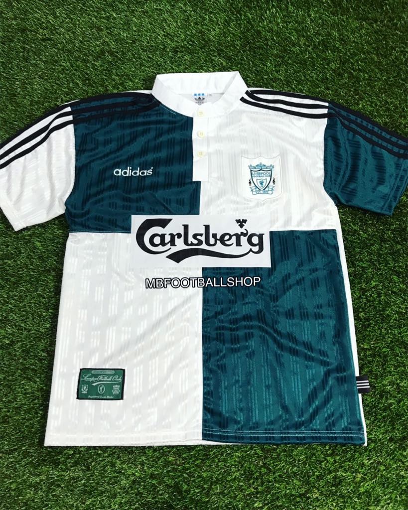 เสื้อลิเวอร์ 1995 ชุดเยือน สีเขียว-ขาว ( Liverpool Away 1995-96 )