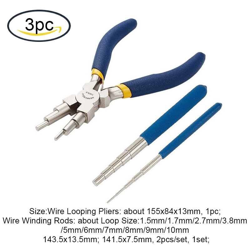 Beebeecraft 1 Set Wire Looping Tools 2pcs Wire Looping Mandrel and 1pc 6 In 1 Bail Making Plier for Jewelry Wire Wrapping and Jump Ring Forming