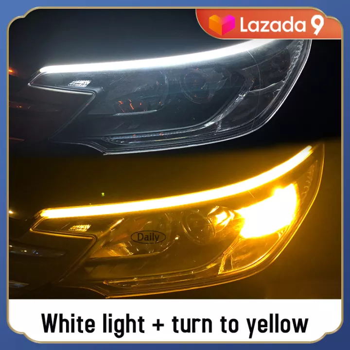 ใหม่ 2x60 เดย์ไทม์รันนิ่งไลท์ ไฟเดย์ไลท์หน้ารถ ไฟเดย์ไลท์กลางวัน ซม.รถสีขาว DRL LED ไฟเดย์ไลท์กลางวัน Auto โคมไฟลำดับสีขาวไฟเลี้ยวสีเหลืองท่องเที่ยวแถบไฟหน้ารถ（white to yellow)