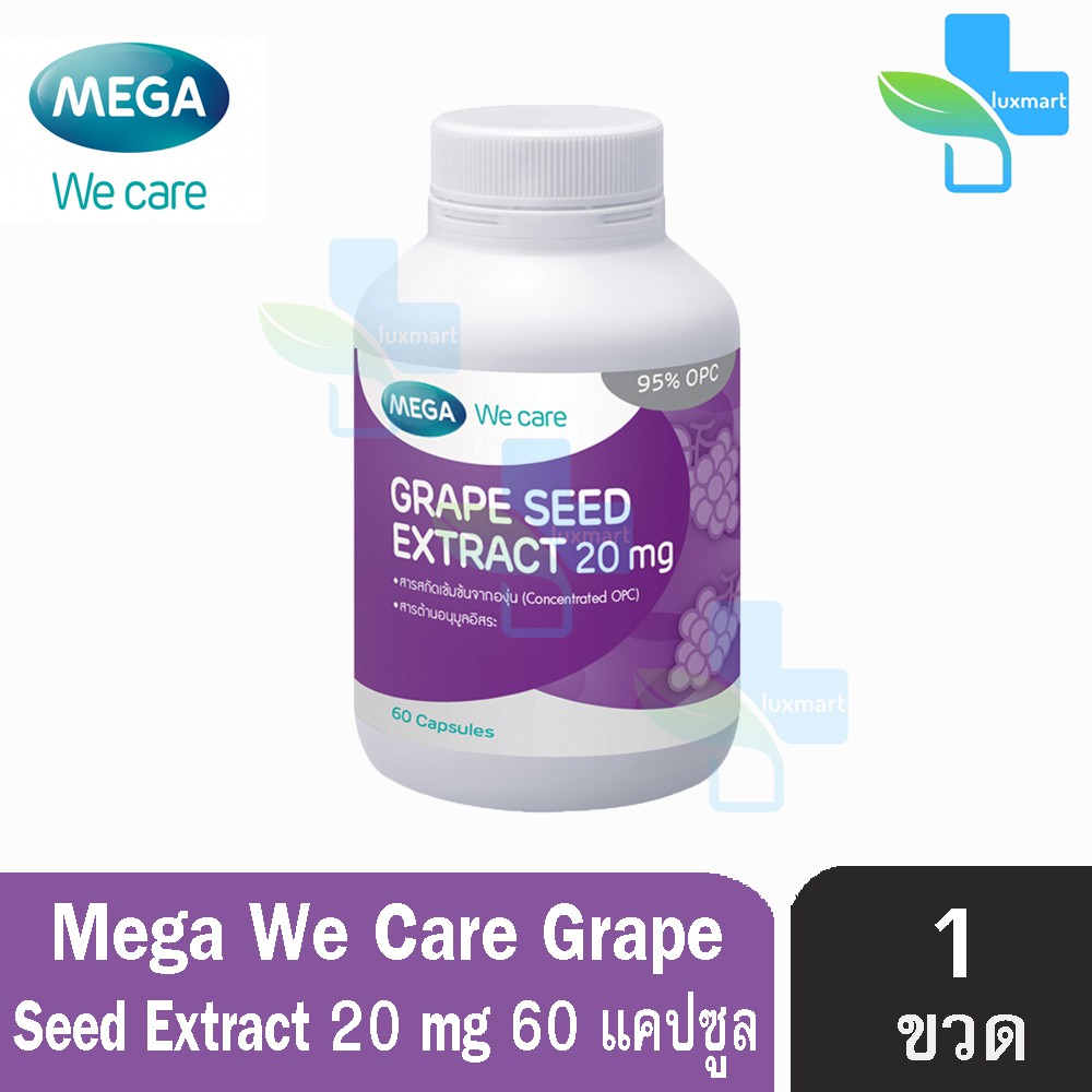 Mega we care Grape Seed Extract 20mg. เมก้า วี แคร์ สารสกัดเมล็ดองุ่น 20 มก. (60 แคปซูล) [1 ขวด]