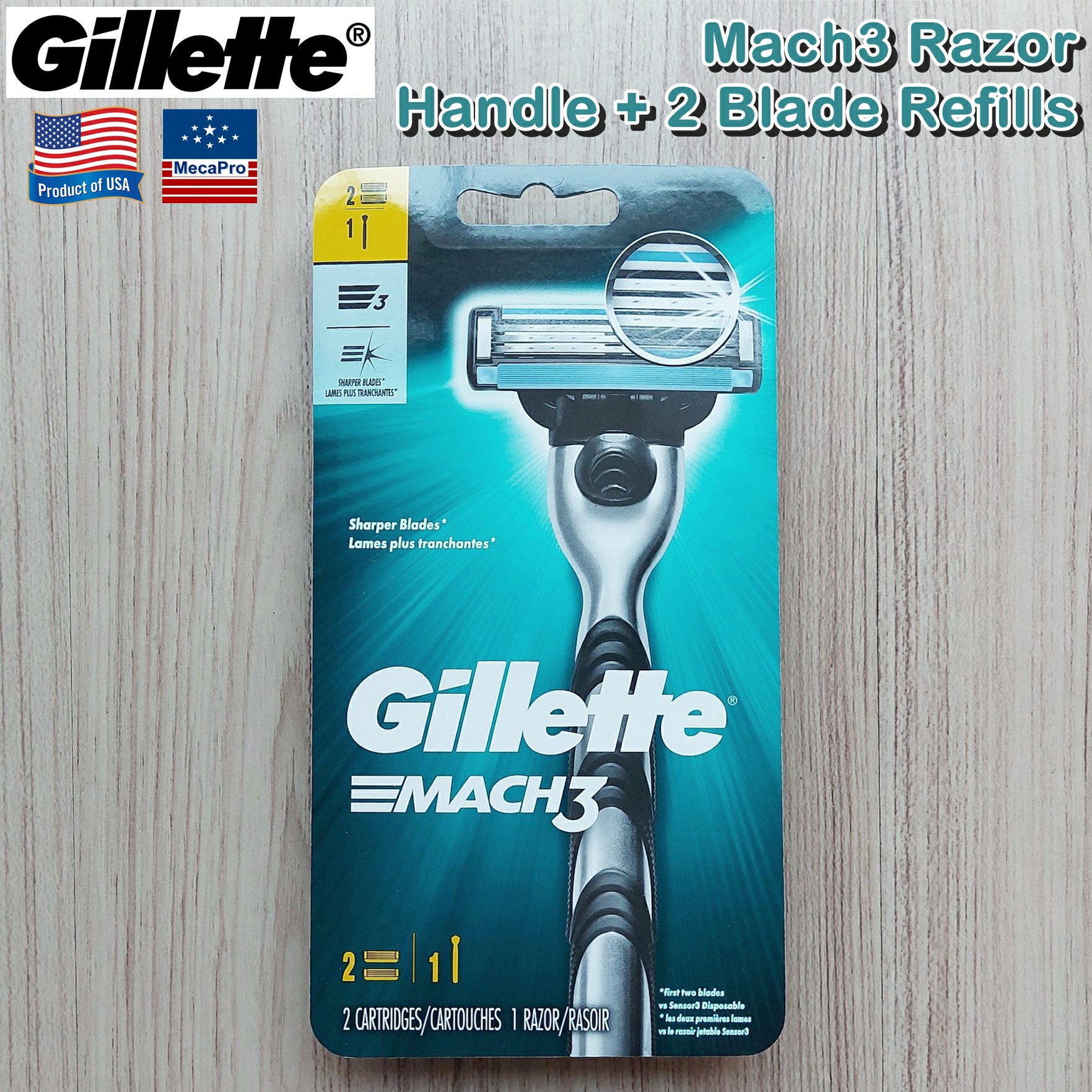 Gillette® Mach3® Razor Handle + 2 Blade Refills ชุดมีดโกน ยิลเลตต์ มัคทรี