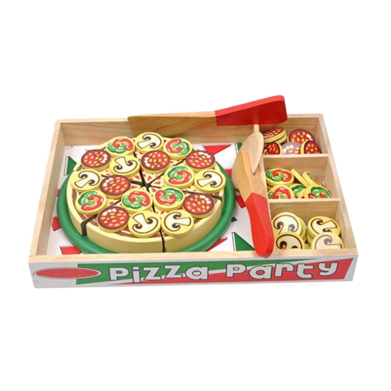 64 Pcs Pretend Play Wooden Pizza Toy for Kids, Pizza Play Food Set for
