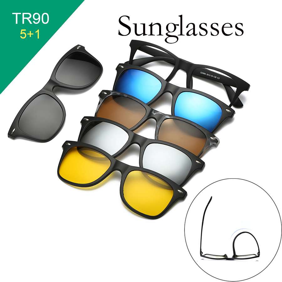 แว่นตากันแดด เปลี่ยนสีเลนส์ได้ แว่นกันUV แว่นกันยูวี แว่นตา พร้อมเลนส์ครบชุด 5 เลนส์ คละสี แว่นกันแดดแม่เหล็ก แว่นตากันแดดทรงสปอร์ต กรอบย้อนยุค Sunglasses 5 lenses  Seabuy