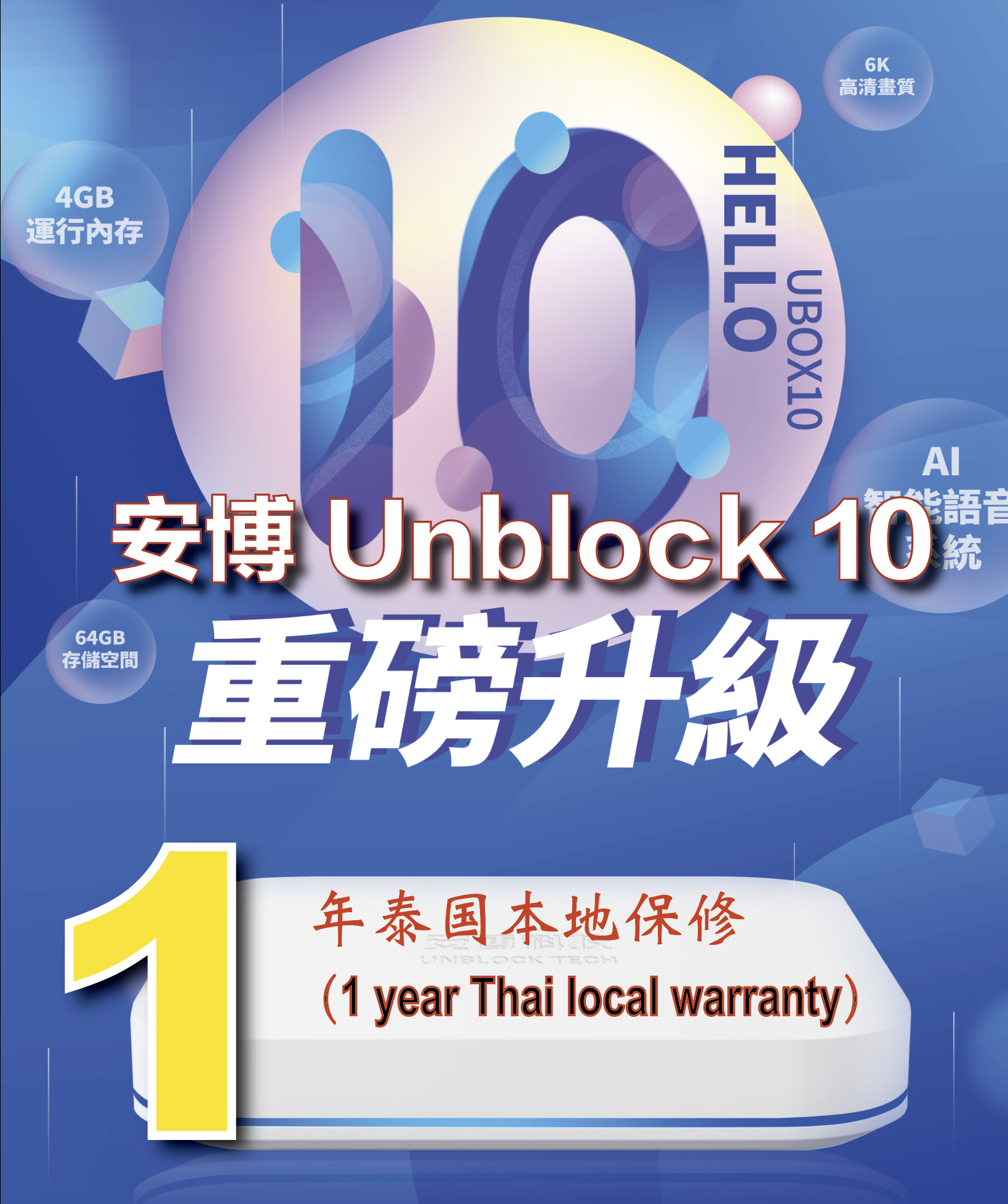 Unblock UBOX 10 Pro Max Tech Gen 10 4G 64G *安博盒子第十代 泰國