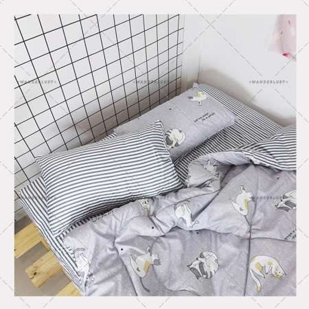 6 in 1 ชุดผ้าปูที่นอน ขนาด 5 ฟุต พร้อมนวม  ลาย CAT เกรดพรีเมี่ยม ผ้าคอตต้อน ให้สัมผัสนุ่ม Soft สบายผิว by Wanderlust