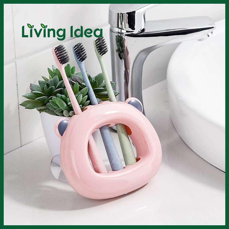 Living idea ที่ใส่แปรงสีฟัน แบ่งช่อง แบบติดผนัง รูปหมีน่ารัก