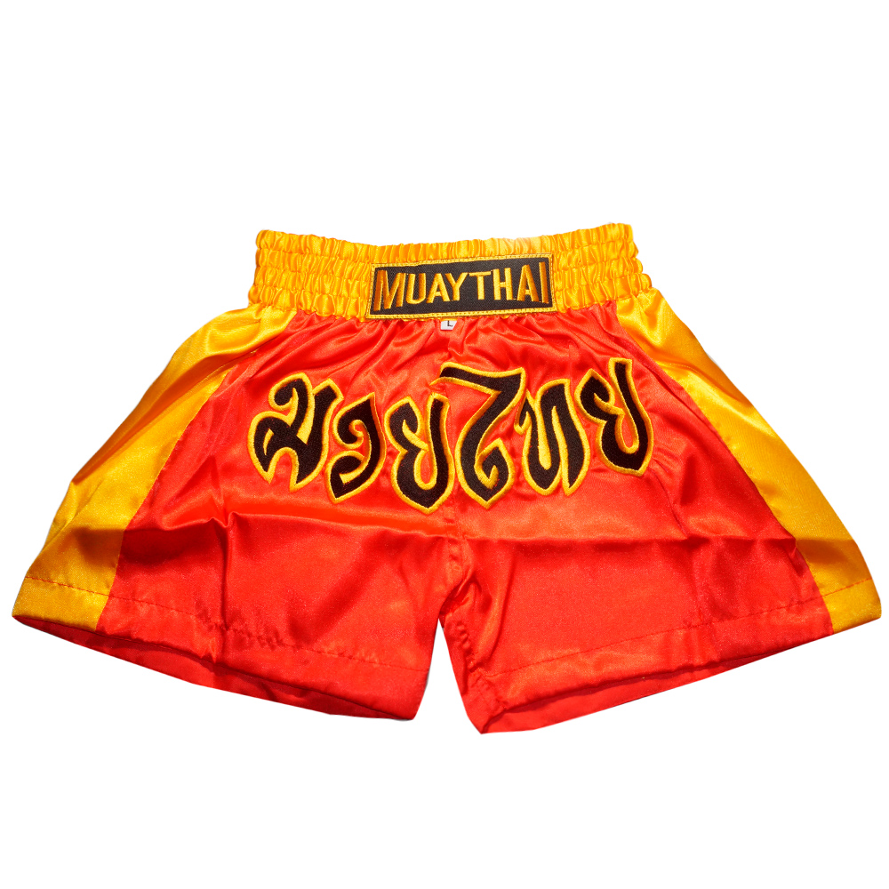 กางเกงมวยเด็ก Muay Thai Shorts Kids Red Yellow Childrens Trunks Kickboxing