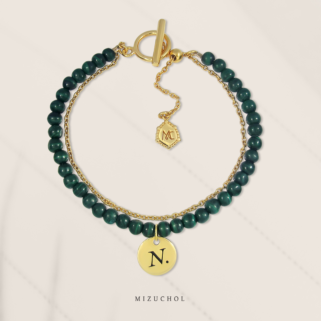 Mizuchol สร้อยข้อมือหิน Malachite แท้ Colours of The Queen Bracelet - Evergreen