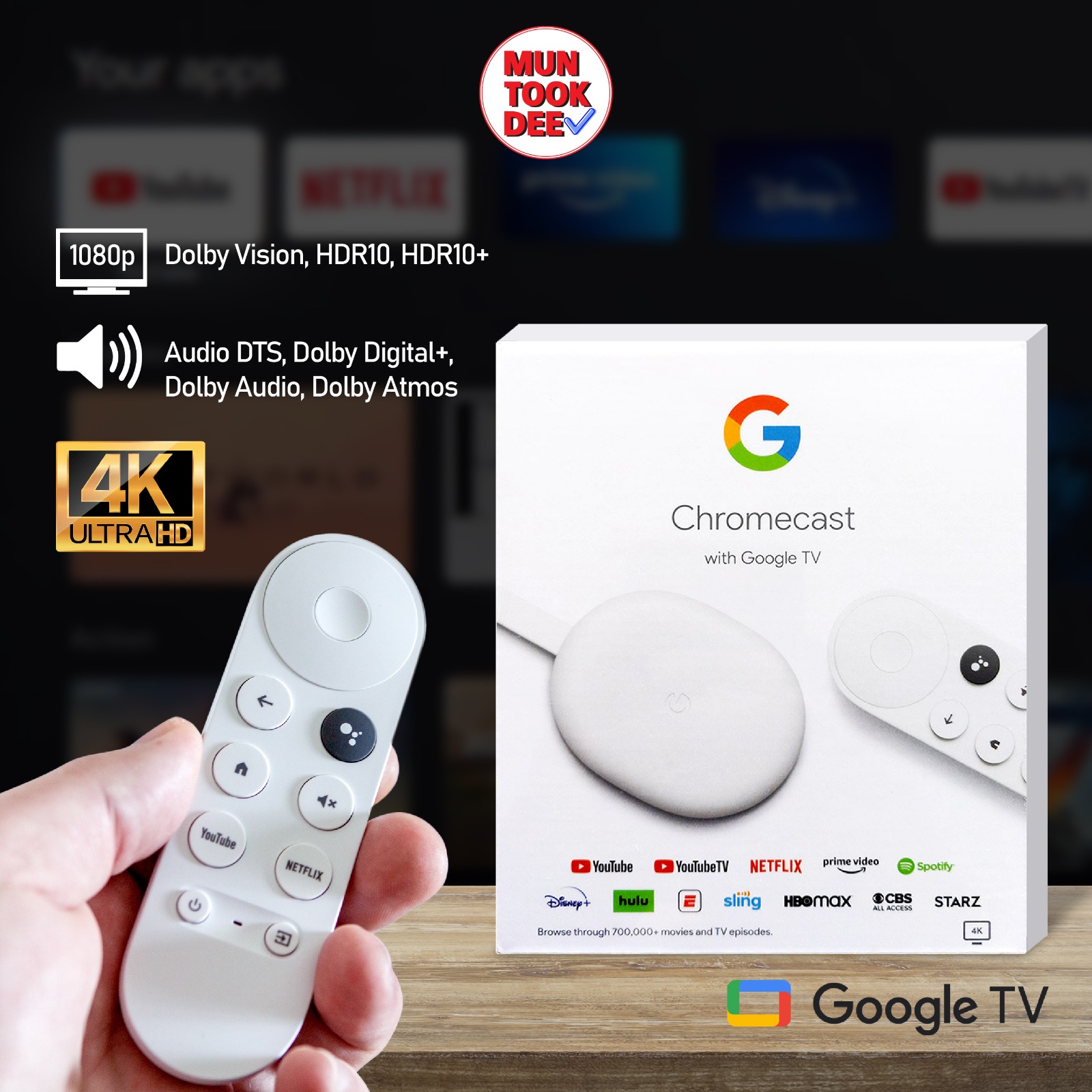[ พร้อมส่ง ] Google Chromecast Gen4 ผ่อนได้ Google TV 4K กูเกิ้ลทีวี กูเกิ้ล โครมแคสต์ ดูหนัง Youtube Netflix Viu Joox Apple Disney Hotstar มันถูกดี