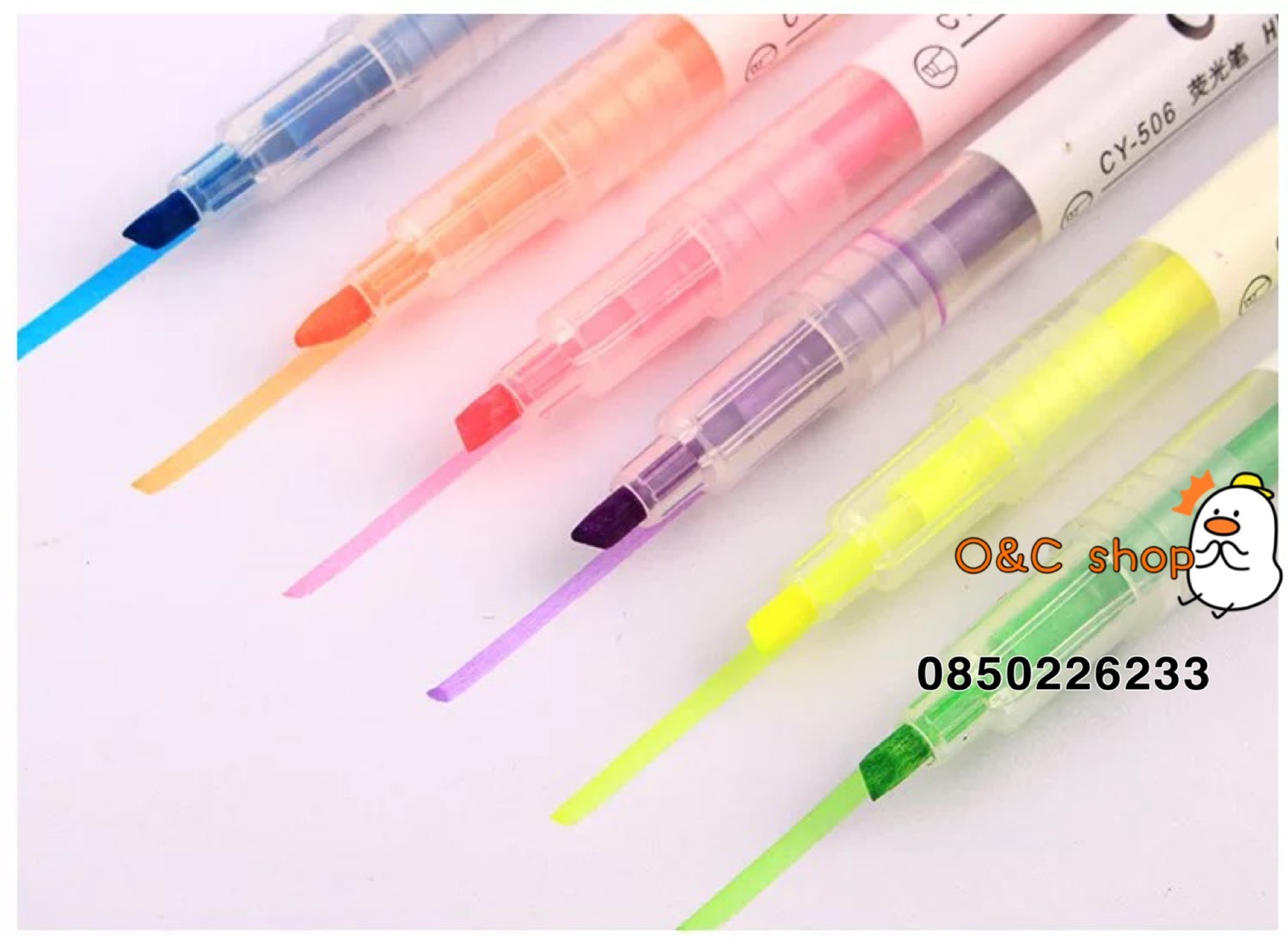 ไฮไลท์ ปากกาไฮไลท์ 6แท่ง6สี ปากกาเน้นข้อความ 2 หัว Highlighter Marker Pen ยี่ห้อCY ปากกาสีจดสรุป