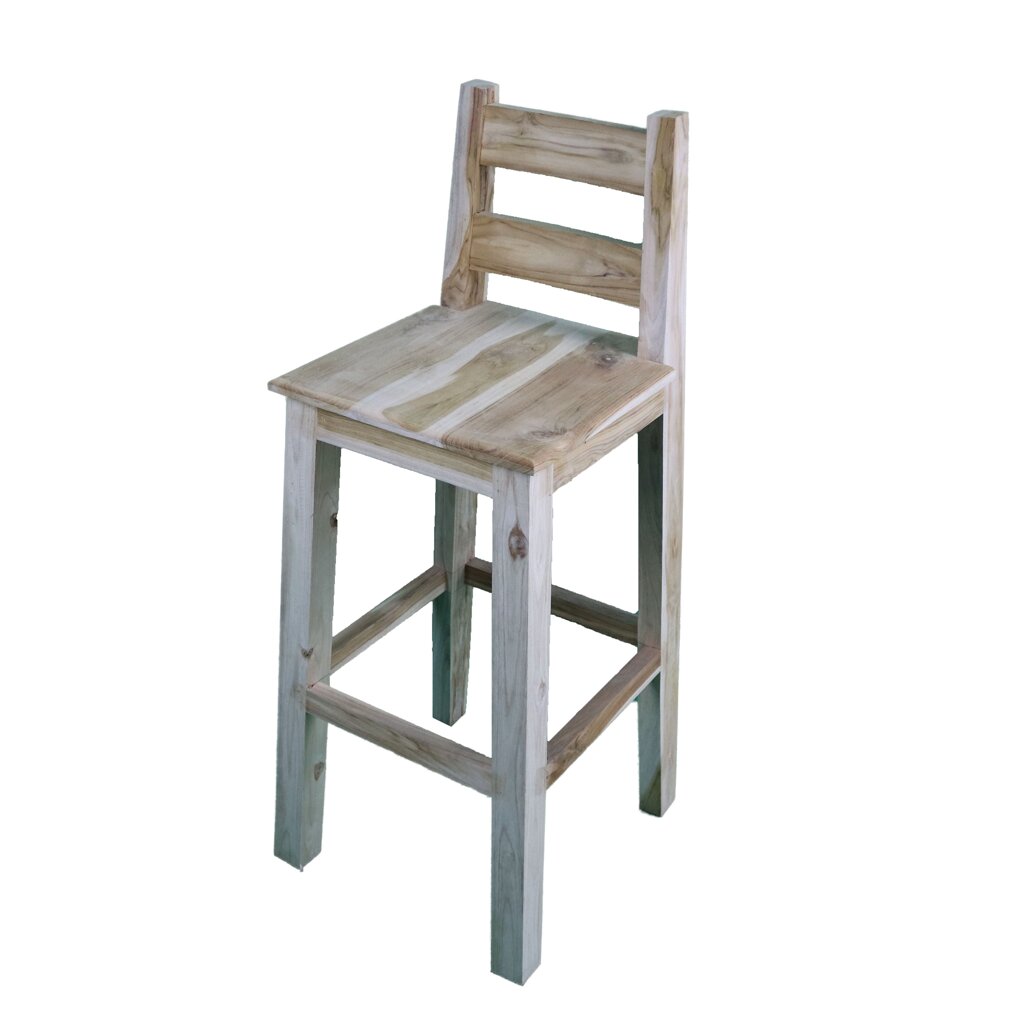 เก้าอี้บาร์มีพนักพิง งานไม้ดิบไม่ทำสี เก้าอี้สูง เก้าอี้ร้านการแฟ