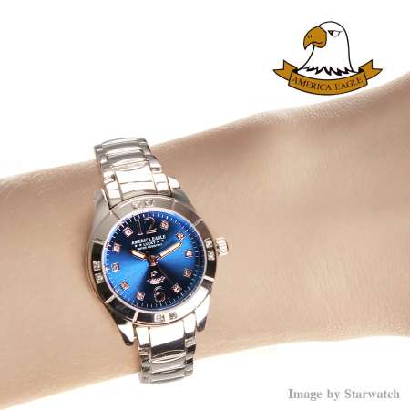 AMERICA EAGLE นาฬิกาข้อมือผู้หญิง สายสแตนเลส รุ่น AE013L - Silver/Blue