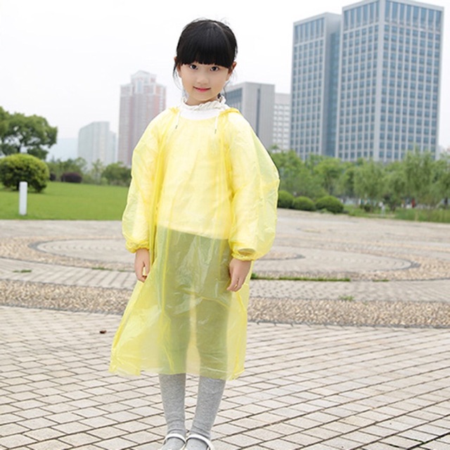 BBR เสื้อกันฝนเด็ก  แบบน่ารัก      สีเหลือง  บาง 0.1 ใช้แล้วทิ้ง ชุดกันฝนเด็ก  เสื้อคลุมกันฝนเด็ก