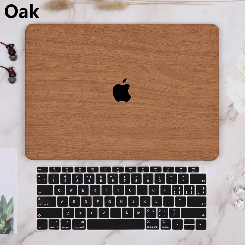 Wood Grain PU Leather Plastic Hollow Logo Hard Case For Macbook Air Pro M1 11 12 13 15 16 With Keyboard Cover A2337 A2179 A2338 A2289 A2251 A2141