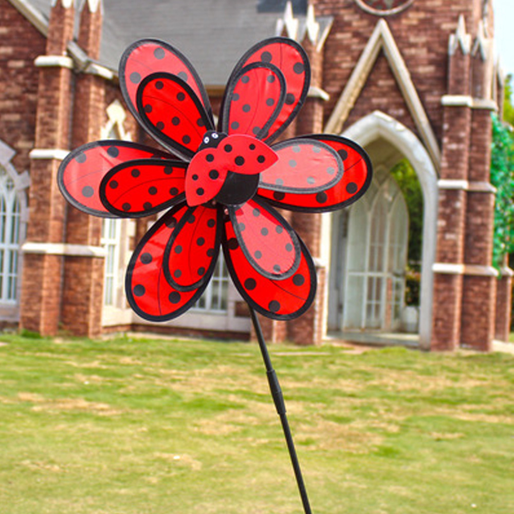 ZHUGE สวนลานกลางแจ้ง Yard เครื่องประดับดอกทานตะวัน Spinners Wind ประติมากรรม Pinwheels Ladybug