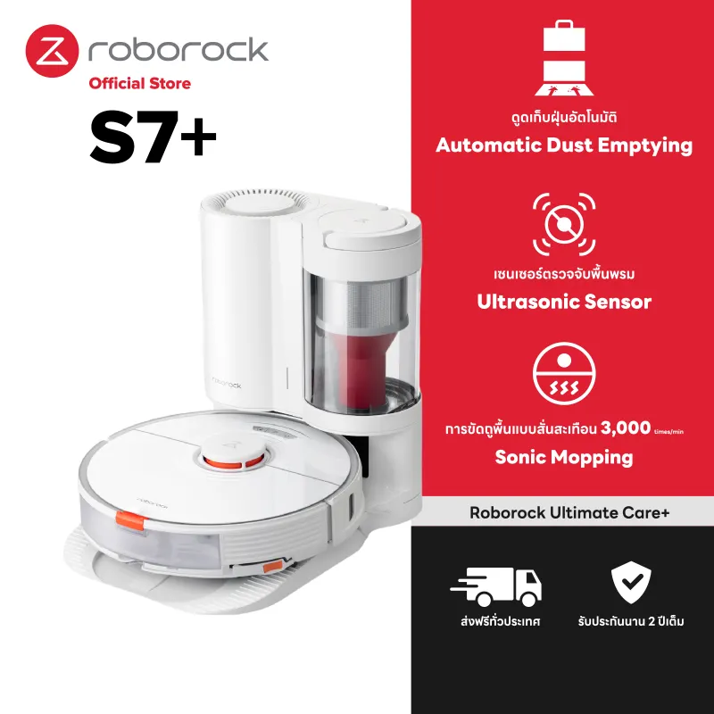ภาพหน้าปกสินค้าRoborock S7 Plus หุ่นยนต์ดูดฝุ่นถูพื้น อัจฉริยะ โรโบร็อค (มี 2 สี สีขาวกับสีดำ - มาพร้อมกับ Roborock Auto-Empty Dock) จากร้าน Roborock Official Store บน Lazada
