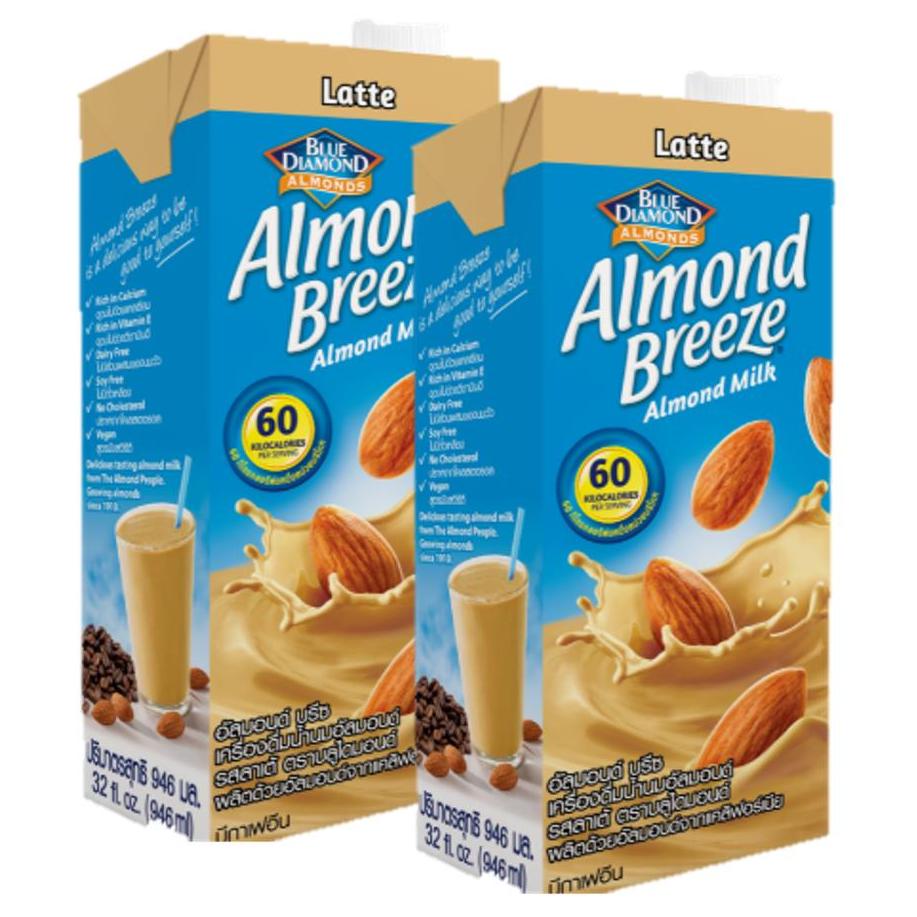 Blue Diamond Almond Breeze Almond Milk LATTE บลูไดมอนด์ อัลมอนด์ บรีซ นมอัลมอนด์ รสลาเต้ 946ml. x 2กล่อง