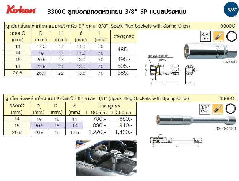Koken Spark Plug Sockets with Spring Clips ลูกบ๊อกซ์ถอดหัวเทียน 6P แบบ