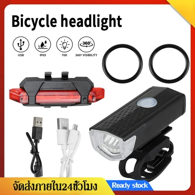 ไฟหน้าติดหน้ารถจักรยาน ไฟUSB + ไฟท้ายขี่จักรยานจักรยานอุปกรณ์เสริม Bike Bicycle Light USB LED Lights Front Headlight+Rear Taillight Cycling Light Bike Accessories Flashlight Outdoor Cycling Sports SP05