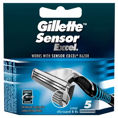 มีดโกนหนวด ใบมีดโกน ราคาถูก Gillette Sensor EXCEL Cart 5S 1CSX72IT*5X12X6