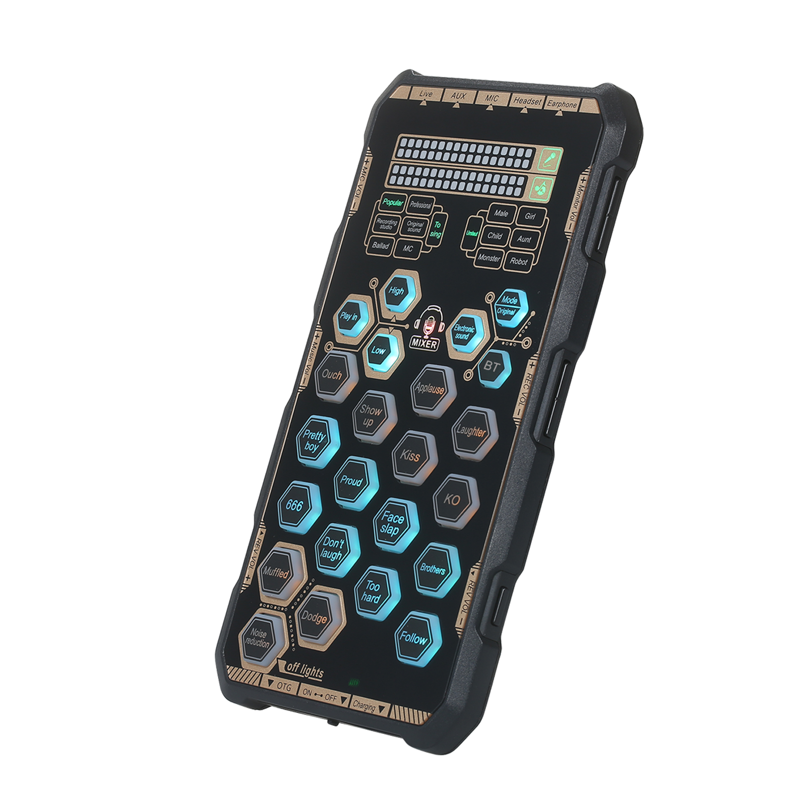 Live Sound Card Handheld Outdoor Portable DSP Sound Card Effect Device Audio Mixer Voice Changer Audio Card Sound Changer for Mobile Phone and Computer Singing Live-streaming
