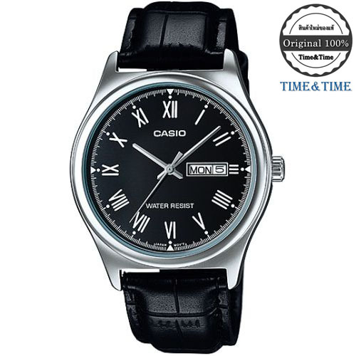 Time&Time Casio Standard นาฬิกาข้อมือผู้ชาย สีดำ สายหนังสีดำ รุ่น MTP-V006L-1BUDF