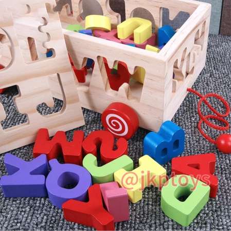 Todds Kids Toys ของเล่นของเล่นไม้ชุดรถลาก กล่องบล็อกหยอด