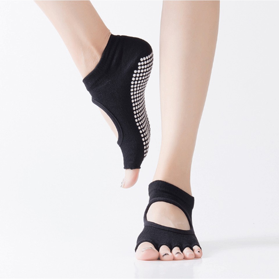 ถุงเท้าโยคะ กันลื่น รุ่นเปิดนิ้ว ถุงเท้าพิลาทิส ถุงเท้าฟิตเนส Fingerless Yoga Sport Socks พร้อมส่ง!!!