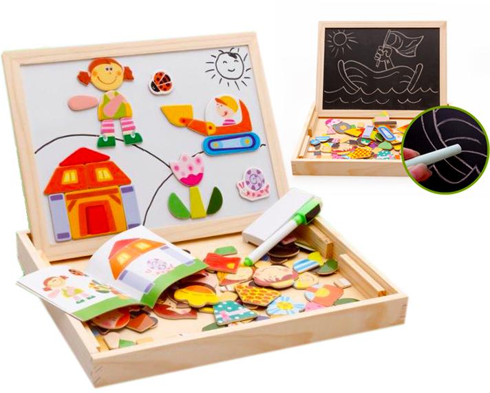 Kids Toys ของเล่นเสริมพัฒนาการ กระดานไม้แม่เหล็ก 2 in 1 พร้อมจิ๊กซอว์แม่เหล็ก Play&Learn รุ่นใหม่ล่าสุด