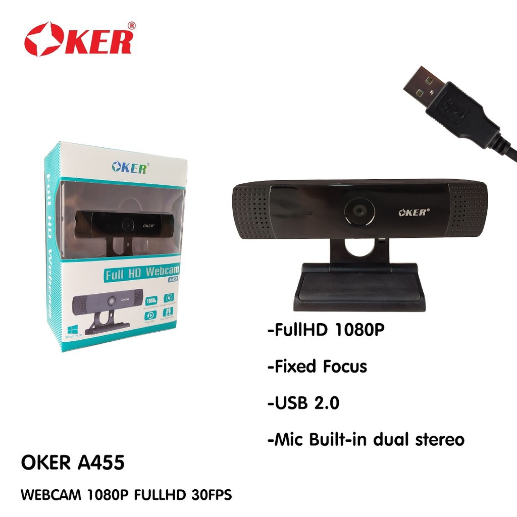 กล้องเว็ปแคม Oker A455 Full HD USB 2.0  Black