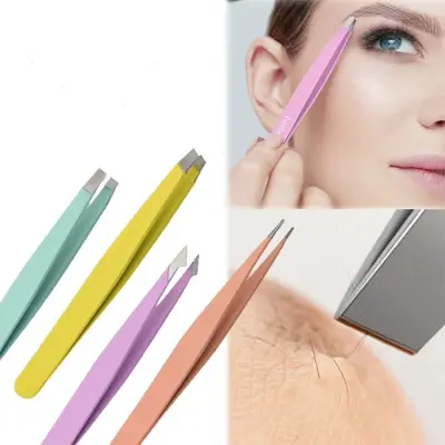 MRBUQ Professional Useful Face Harmless Slanted and Tip Point Beauty Stainless Steel Hair Removal Eyebrow Tweezer Eyebrow Trimmer Eye Brow Clips Fine Hairs Puller