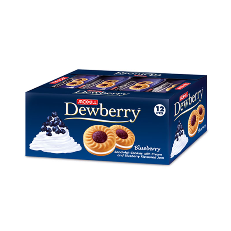 Dewberry ดิวเบอร์รี่ คุกกี้สอดไส้ครีมและแยม กลิ่นบลูเบอร์รี่ 36 กรัม แพ็ค 12 ซอง