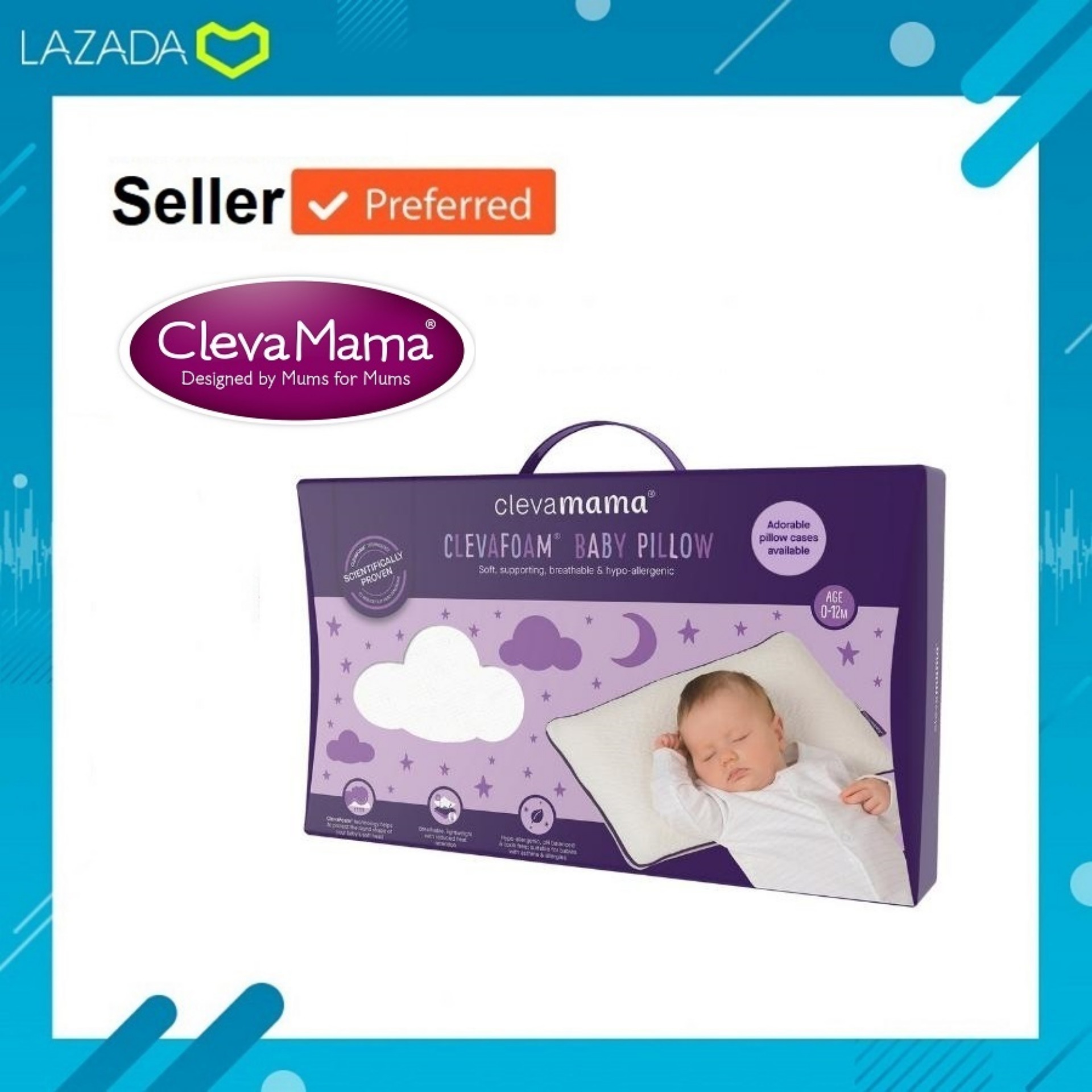 โปรโมชั่น [แท้] Clevamama ClevaFoam™ หมอนกันหัวแบน หมอนทารก/ ต้นฉบับ 100%