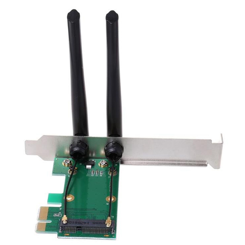 Wireless Card WiFi Mini PCI-E Express to PCI-E Adapter with 2 Antenna External for PC