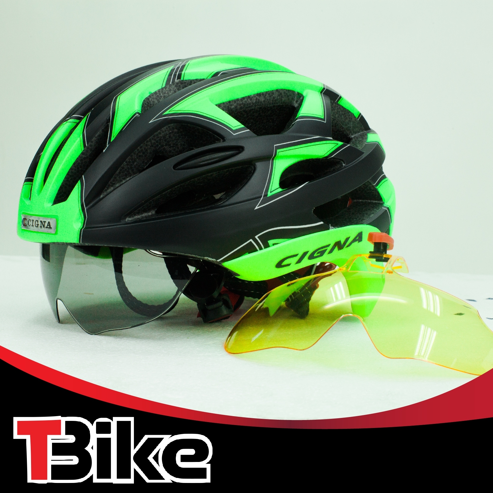 หมวกจักรยาน แบรนด์ CIGNA  ดีไซน์ใหม่ ทรงสวย aero dynamic แบบมีแว่นในตัว / กันแดด กันลมได้ ใส่แล้วเทห์ /วัสดุเกรดA ดูดซับแรงกระแทกได้ดี ทนทาน Helmet-05 ขนาด M/L 57-62