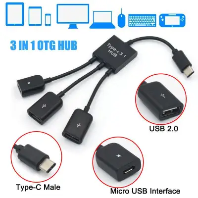 Type C OTG Hub Cable Connector 3 Port USB For Smartphone Tablet PC