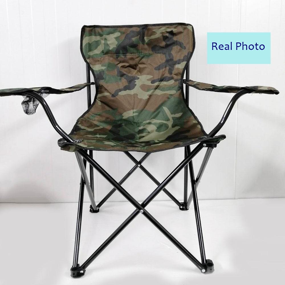เก้าอี้ปิคนิค เก้าอี้พับ เก้าอี้สนาม เก้าอี้ผ้าใบ เก้าอี้แบบมีที่วางแขน ช่องใส่ขวดน้ำ ลายพราง 28-176