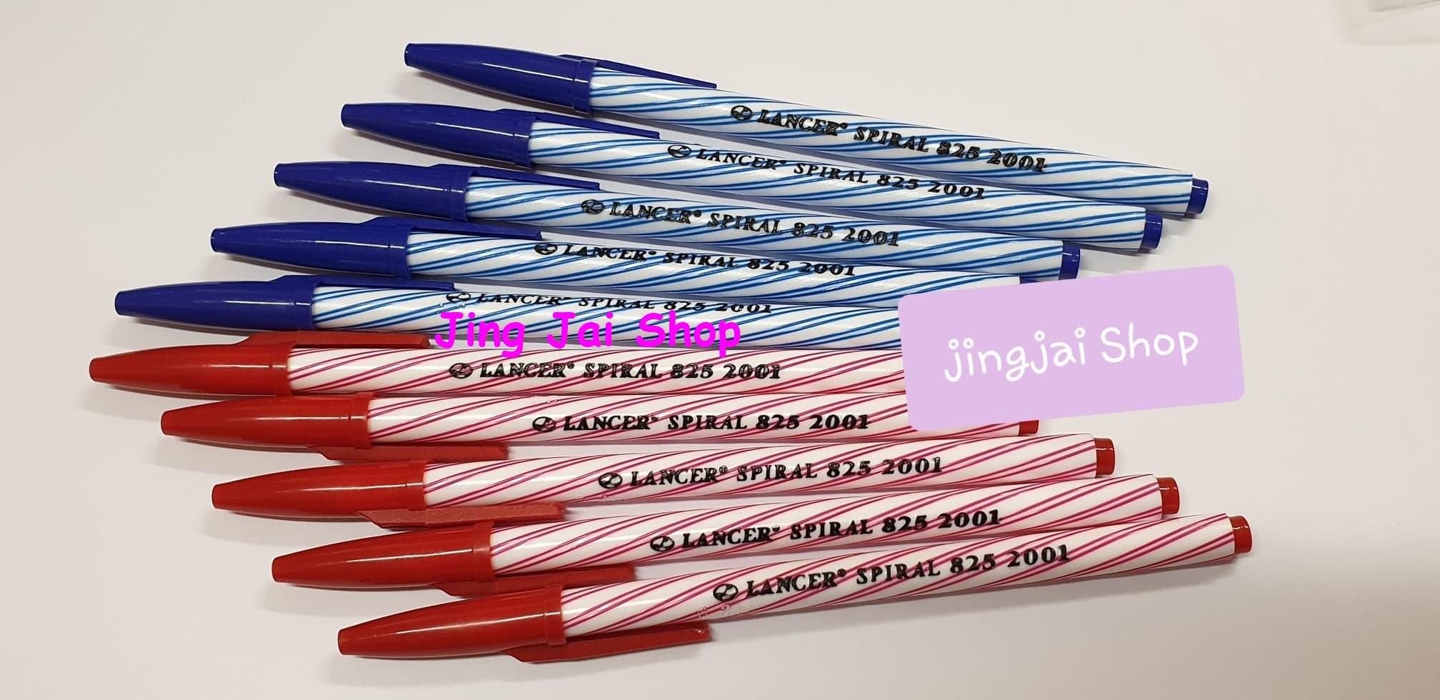 ปากกา Lancer ปากกาลูกลื่น 0.5 มม. ปากกาแลนเซอร์ รุ่นSpiral 825 ปากกาน้ำเงิน +สีแดง หมึกสีน้ำเงิน หมึกสีแดง จำนวน 5+5 =10 ด้าม เขียนนาน เขียนดี