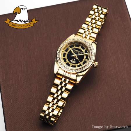 AMERICA EAGLE นาฬิกาข้อมือผู้หญิง สายสแตนเลส รุ่น AE085L - Gold/Black