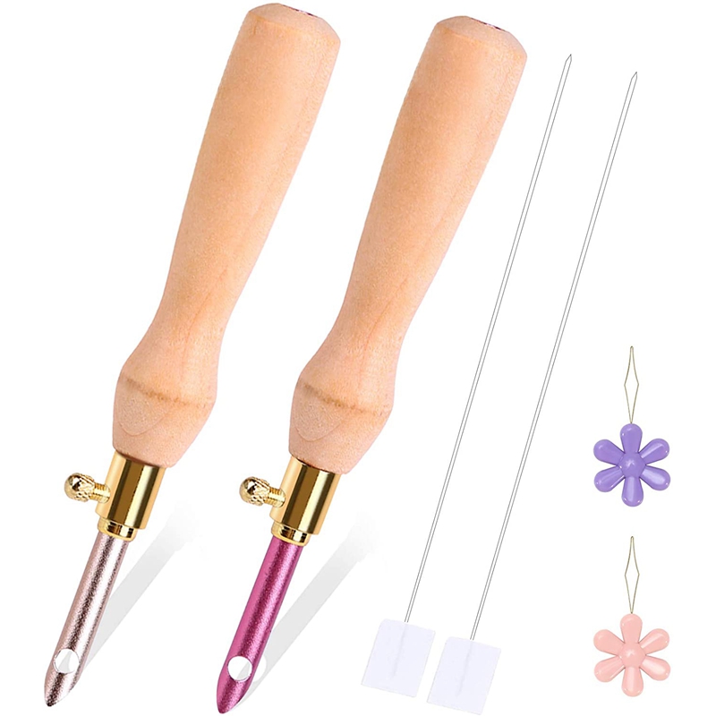 Wooden Handle Embroidery Pens and Threader,Sewing Punch Needle Set