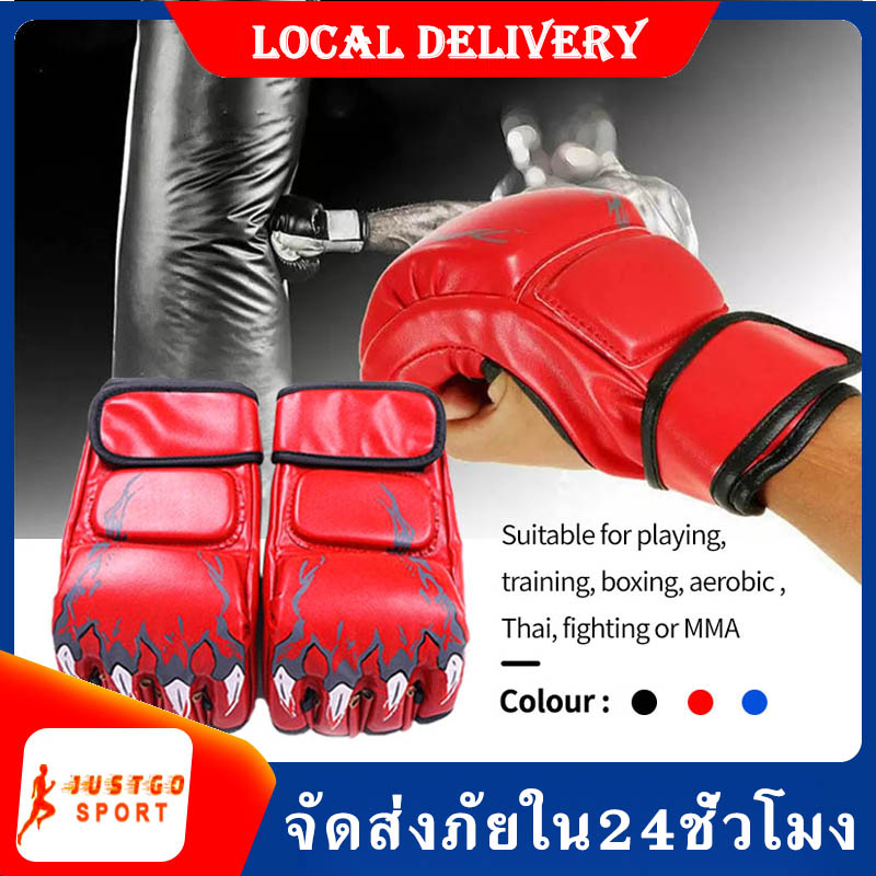 Boxing gloves นวม MMA นวมชกมวย นวมซ้อมมวยแบบตัดปลายนิ้ว นวมซ้อมมวย นวม  ต่อยมวย นวมมวยไทย 1 Pair MMA Muay Thai Training Punching Half   Finger Mitts Sparring Boxing Gloves SP-35