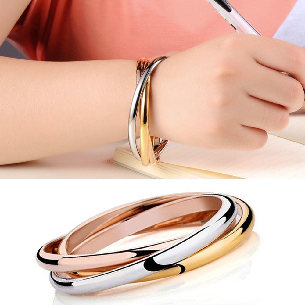 Women Bracelet Luxury Stainless Steel 3 Color Set Simple Bangles