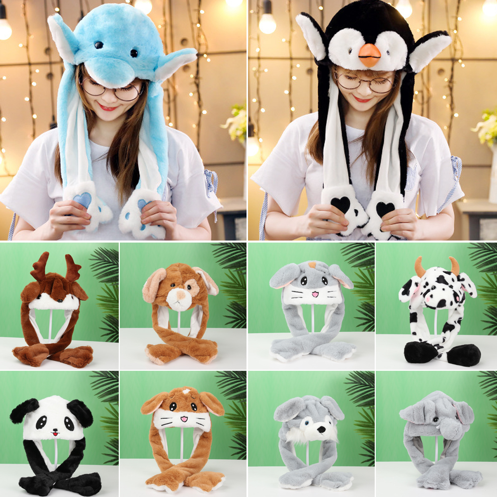 FANGCU272 Winter Warm Soft Moving Jumping Animals Ear Hat Plush Rabbit ...