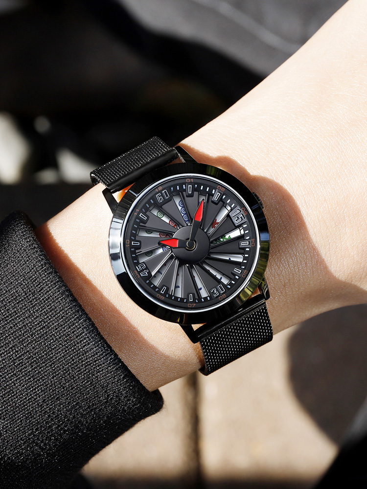 แนวคิดใหม่รถนาฬิกาผู้ชายแนวโน้มของนักเรียนทำงานสร้างสรรค์ตาข่ายสีแดงหมุนล้อนาฬิกาผู้ชาย