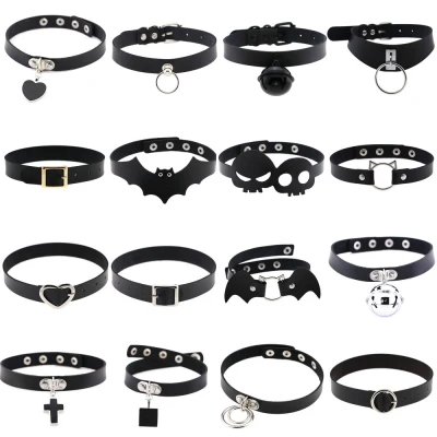 Goth Black PU Leather Choker Necklace Women Chain Necklace Punk Kpop Pendant Egirl Jewelry Collier Party Grunge Accessories Gift
