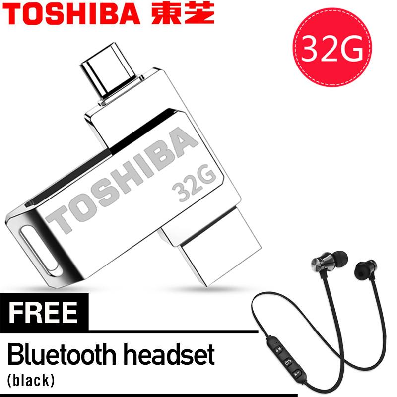 TOSHIBA OTG External Storage Usb Memory Stick 32GB  แฟลชไดร์ฟสำหรับ Android   พร้อมฟรี  E43 หูฟังบลูทูธ