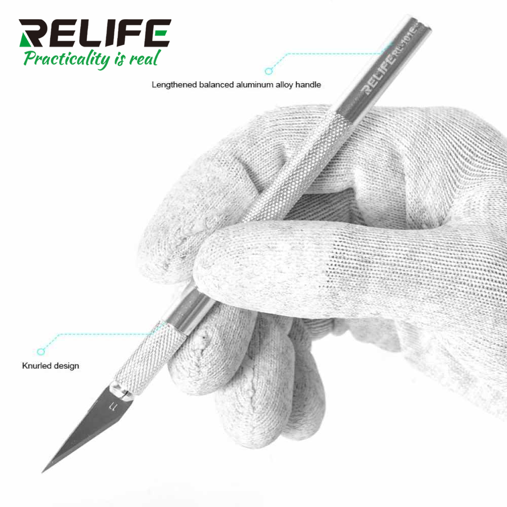 ใบมีดพร้อมด้ามจับ RELIFE RL 101E ใบมีดมีทั้งหมด 6 ใบ มีดแกะสลักแบบด้าม มีดคัตเตอร์หัวสิ่ว พร้อมใบมีด อุปกรณ์สำหรับงานช่างฝีมือ