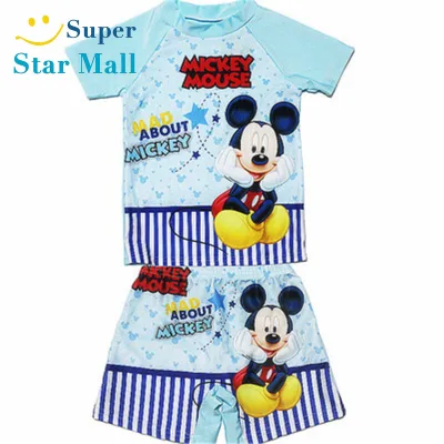 SuperMall 2 Pcs/set Children Swimsuit Cartoon Short-sleeve Swimming Top Swimming Trunk For 3-11 Years Old Kids